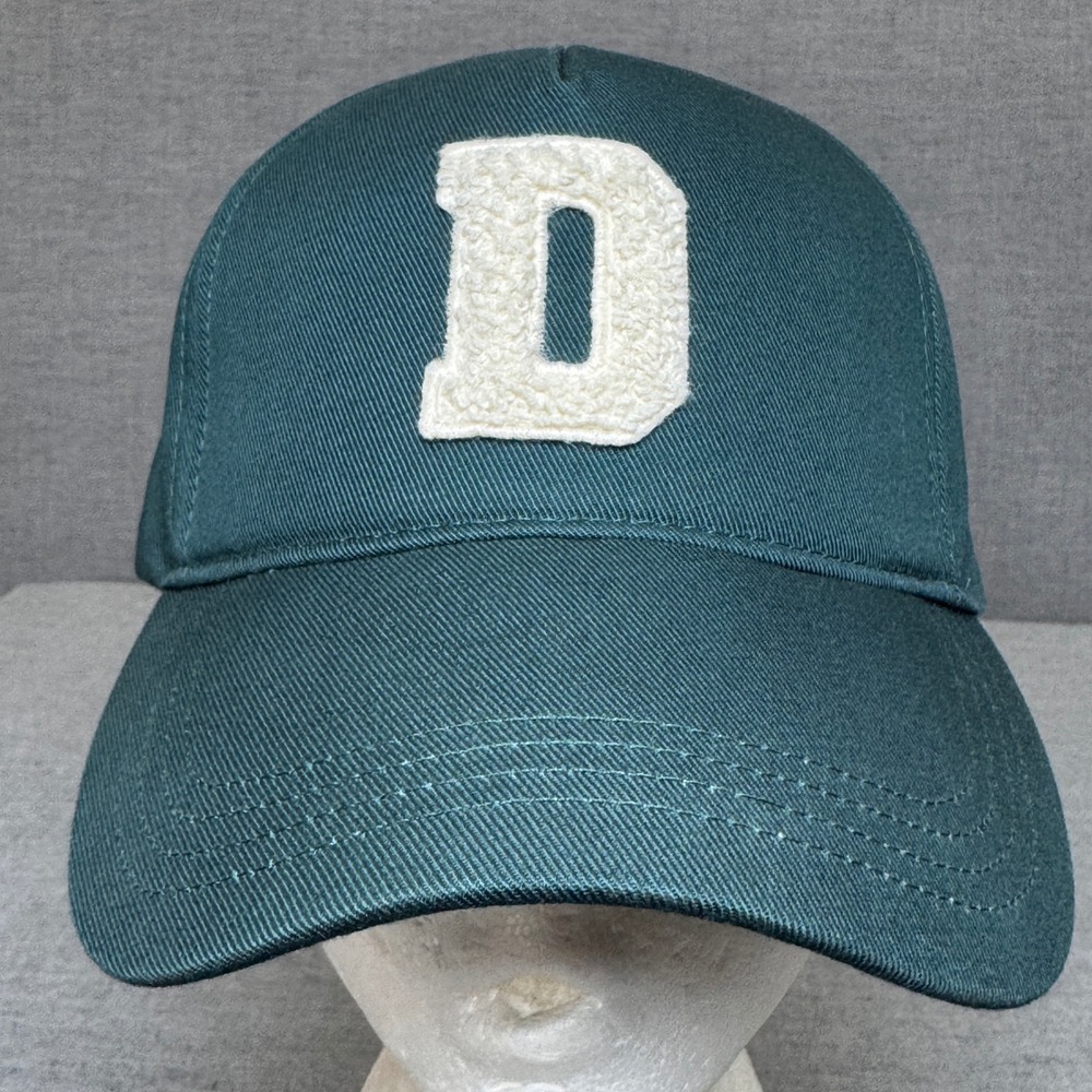 Zara Mens Forest Green Chenille Letter D Patch Baseball Cap Adjustable Hat M